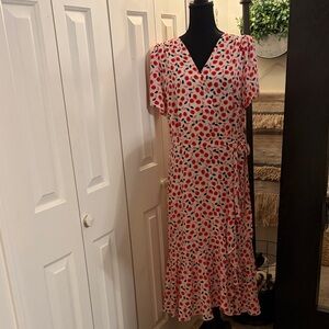 Talbots Red and Black Leaf Print Midi Dress